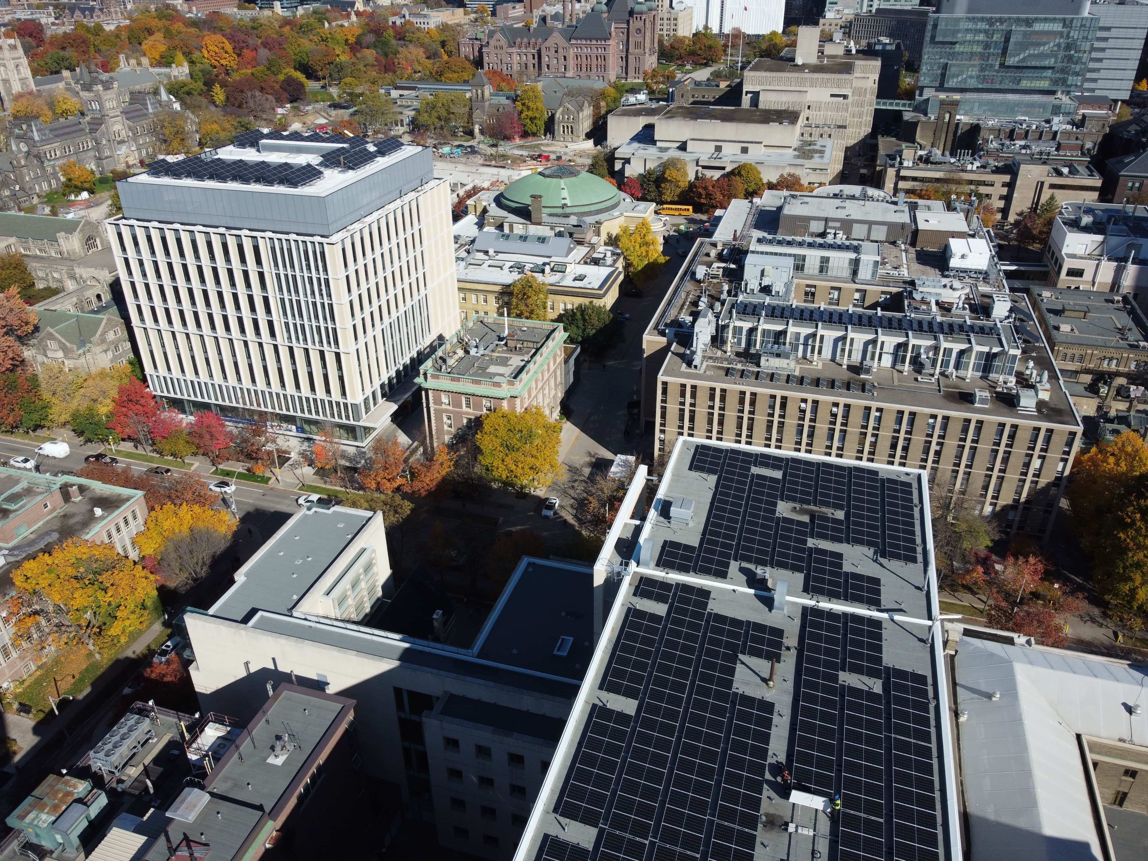 Solar panels on top of U of T campus buildings